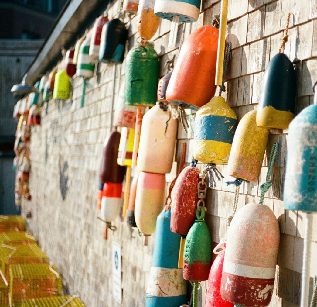 Maine buoys and lobster traps